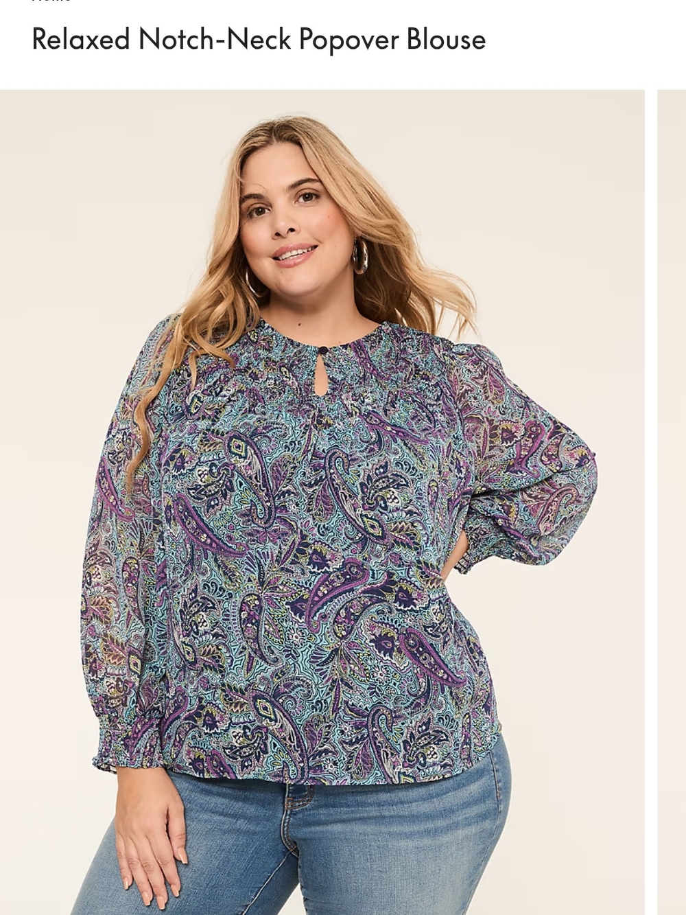 Lane Bryant Paisley Peasant Blouse in Teal and Purple